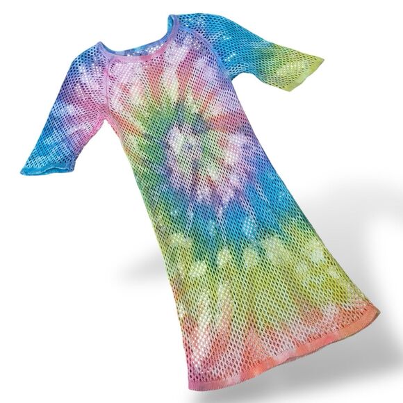 UNIF Beach Wear Women Dress Size L Cotton Multicolor Tie Dye Sheer Knit Mesh EUC - Picture 4 of 7